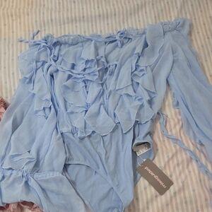 Missguided Plus Light Blue Ruffle Bodysuit